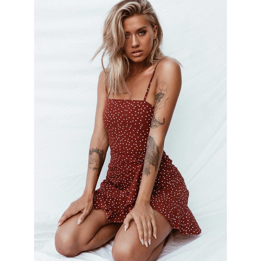 Princess Polly Bonnie Mini Dress Womens 4 Maroon Red Dotted Wrap Sleeveless